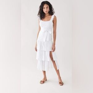 LIKELY 4 Romantic Feminine Charlotte Sleeveless Dress Tiered Ruffle High Slit